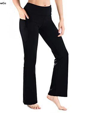 Women's Bootcut Yoga Pants Side Pockets 27-37" Inseams Stretch Flare